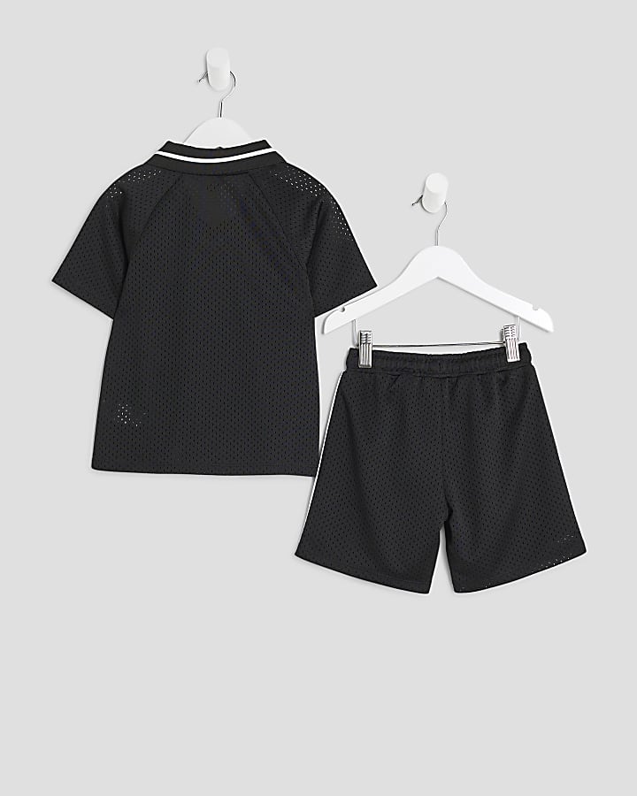 Mini Boys Black Football T-Shirt Set