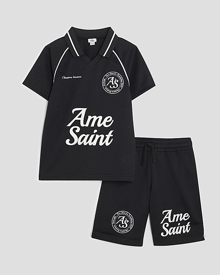 Boys Black Football T-Shirt Set
