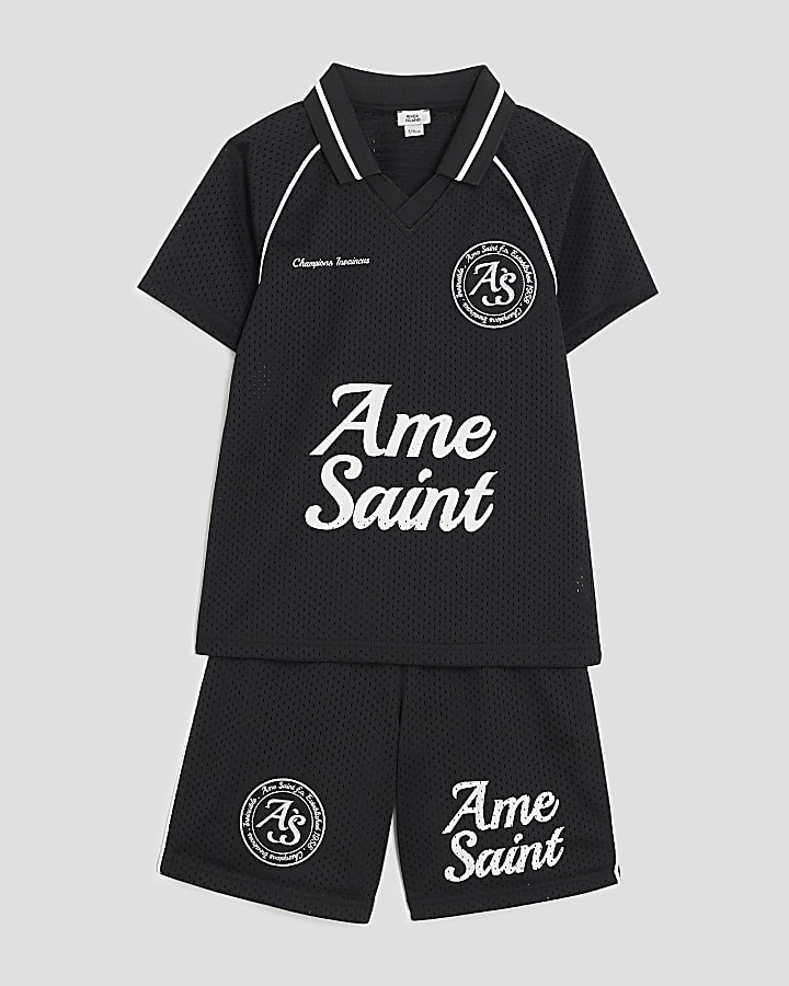 Boys Black Football T-Shirt Set