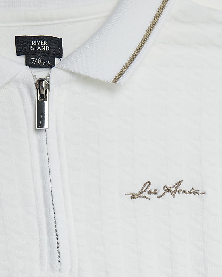 Boys White Dogtooth Texture Polo Shirt