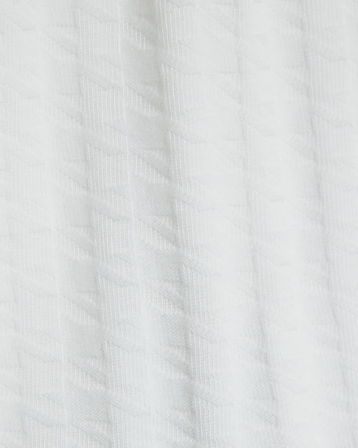 Boys White Dogtooth Texture Polo Shirt