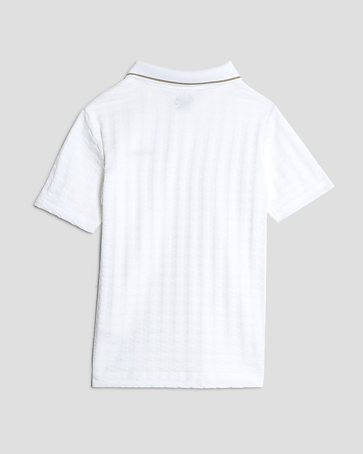 Boys White Dogtooth Texture Polo Shirt