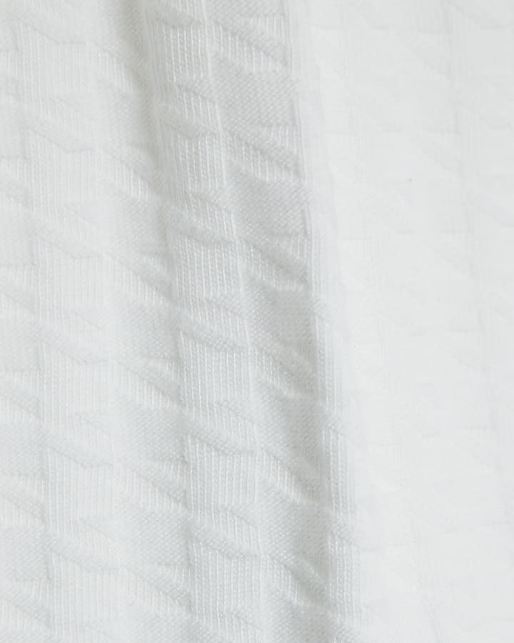 Mini Boys White Dogtooth Texture Polo Shirt