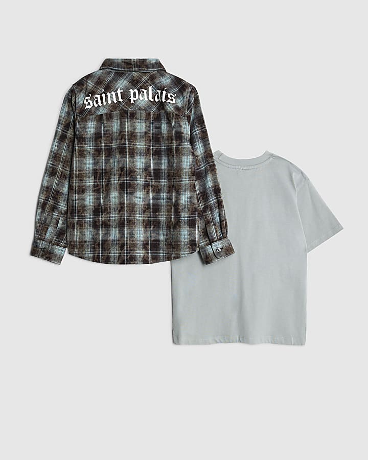 Boys Black Check Shirt Set