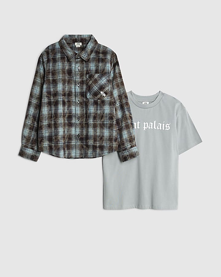 Boys Black Check Shirt Set