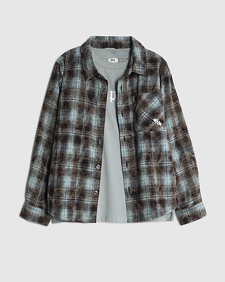 Boys Black Check Shirt Set