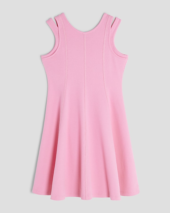 Girls Pink Double Strapped Skater Dress