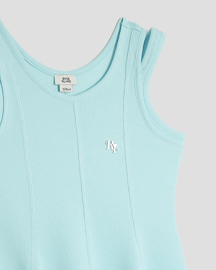 Girls Turquoise Double Strapped Skater Dress
