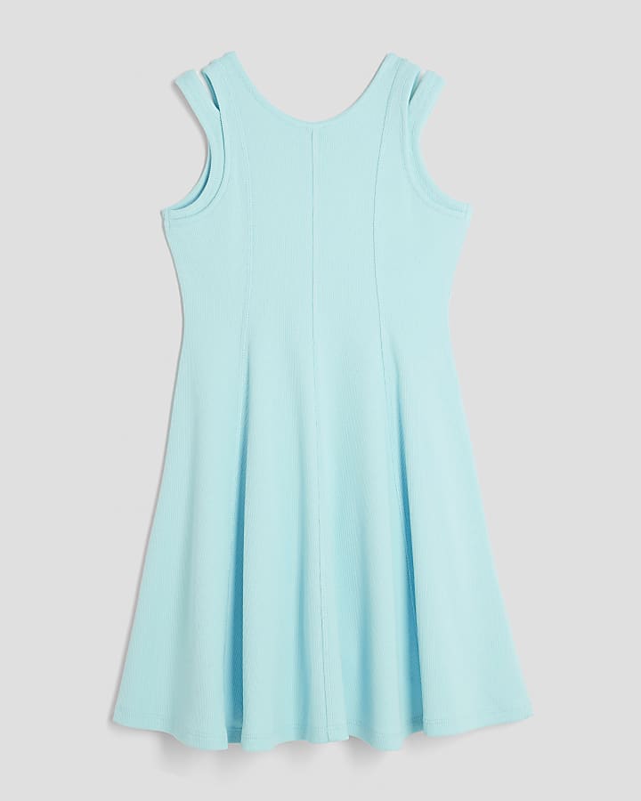 Girls Turquoise Double Strapped Skater Dress