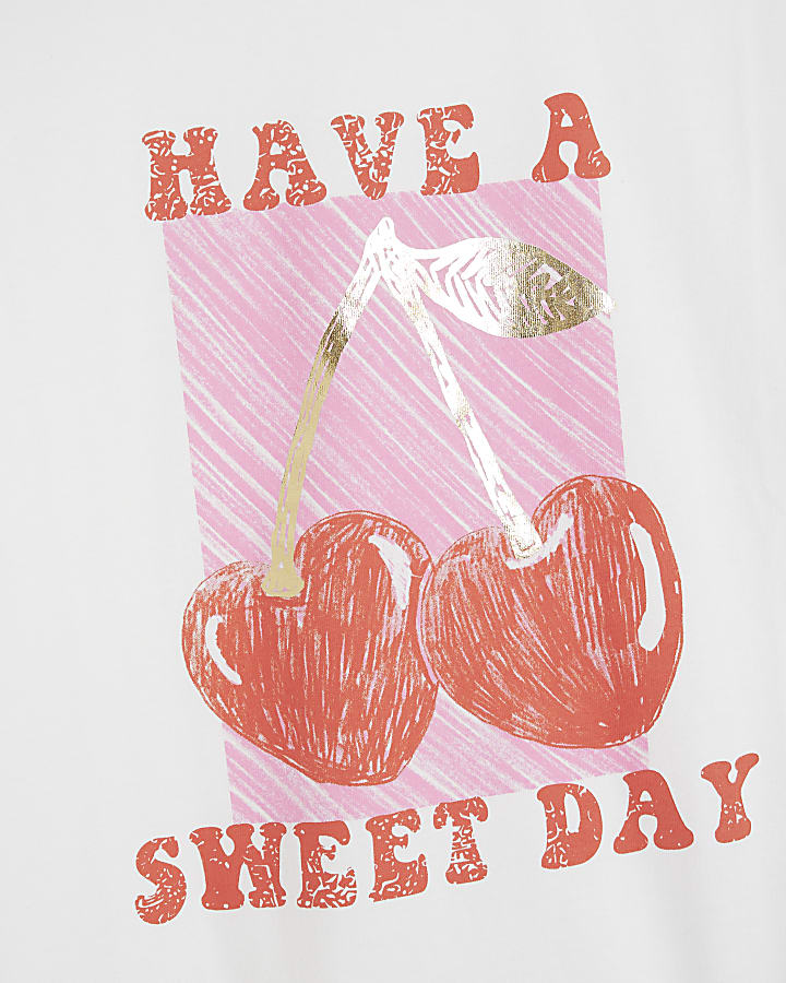 Girls White Cherry T-Shirt Set