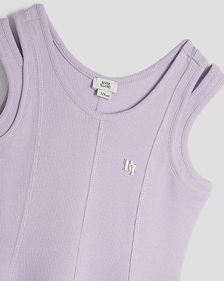 Girls Purple Double Strapped Skater Dress