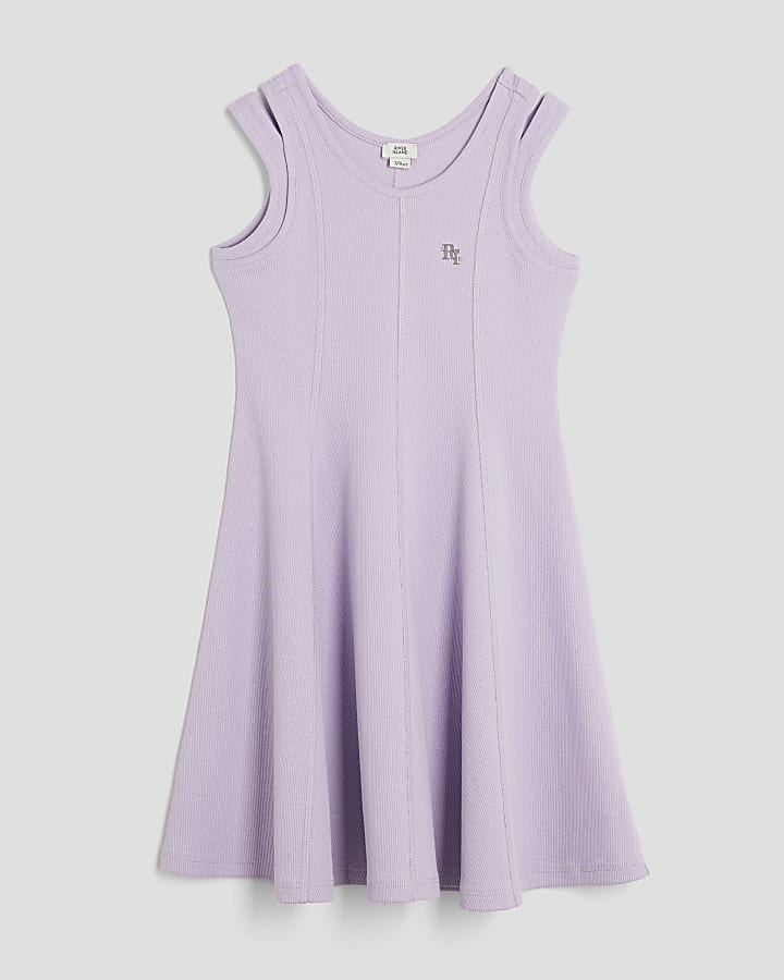 Girls Purple Double Strapped Skater Dress