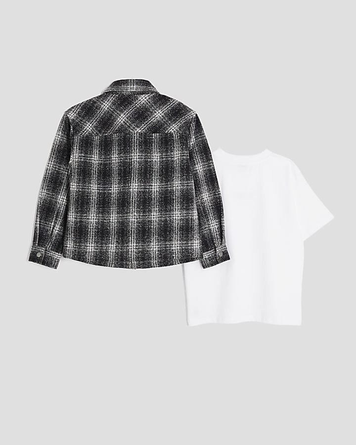 Boys Black Monochrome Check Shacket Set
