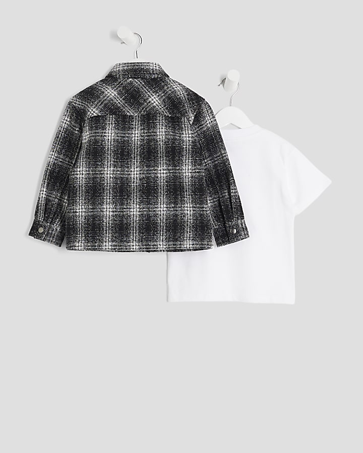 Mini Boys Black Monochrome Check Shacket Set