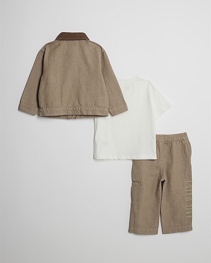 Mini Boys Beige Twill Ame Saint Shacket Set