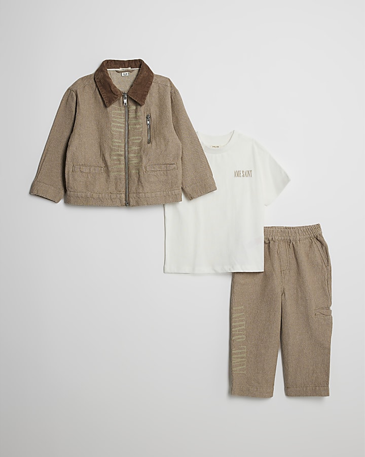 Mini Boys Beige Twill Ame Saint Shacket Set
