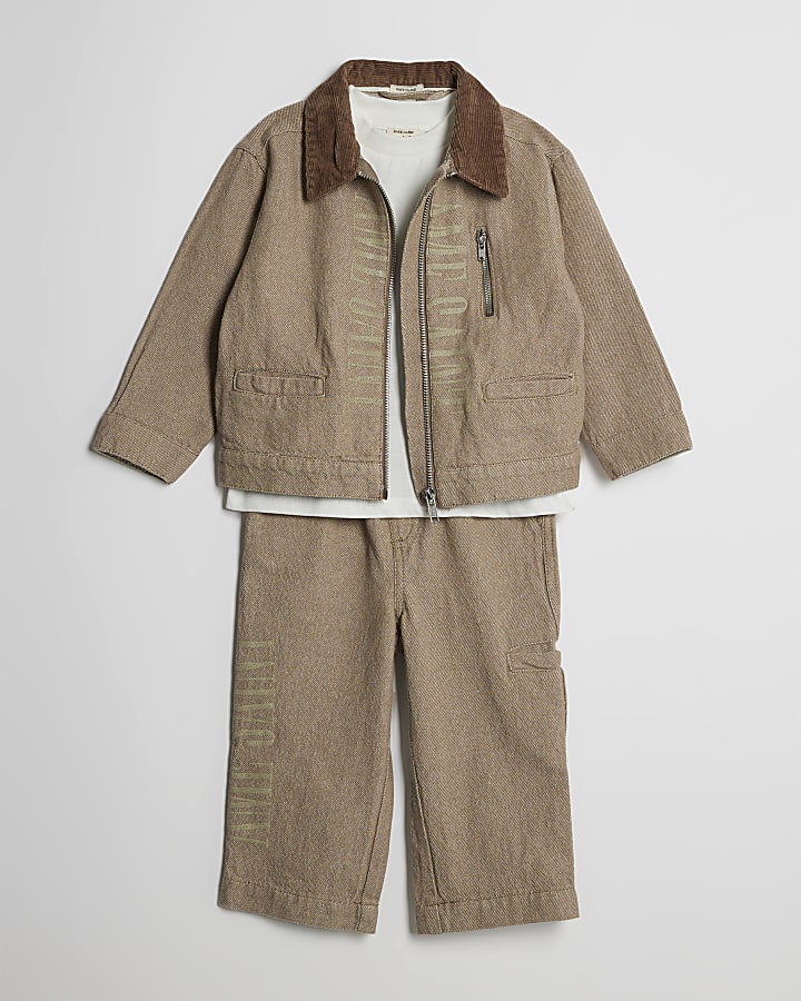 Mini Boys Beige Twill Ame Saint Shacket Set