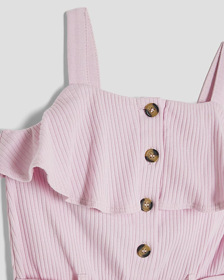 Girls Pink Ribbed Belted Playsuit
