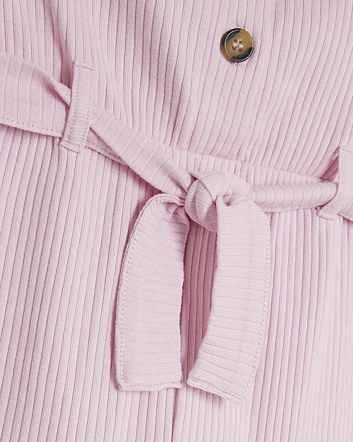 Girls Pink Ribbed Belted Playsuit