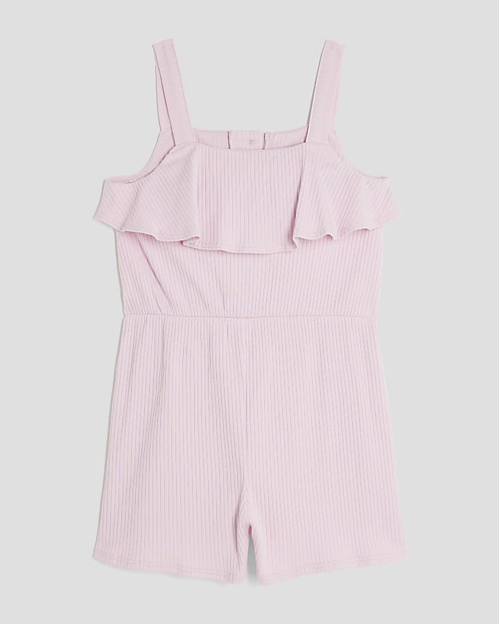 Girls Pink Ribbed Belted Playsuit