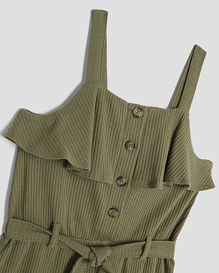 Girls Khaki Ribbed Belted Playsuit