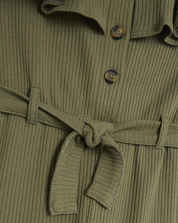 Girls Khaki Ribbed Belted Playsuit