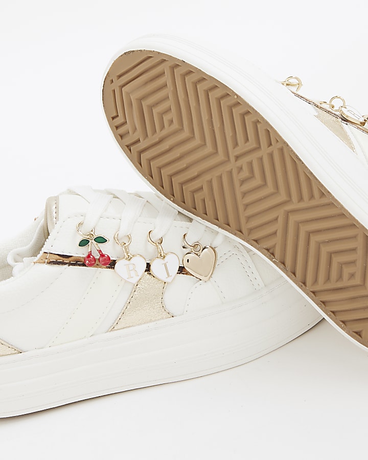Girls White Leopard Charm Trainers