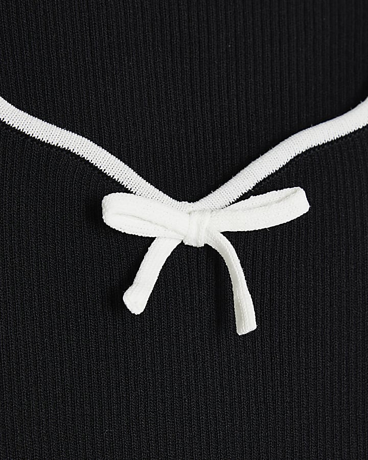 Girls Black Knit Sweetheart Bow Top