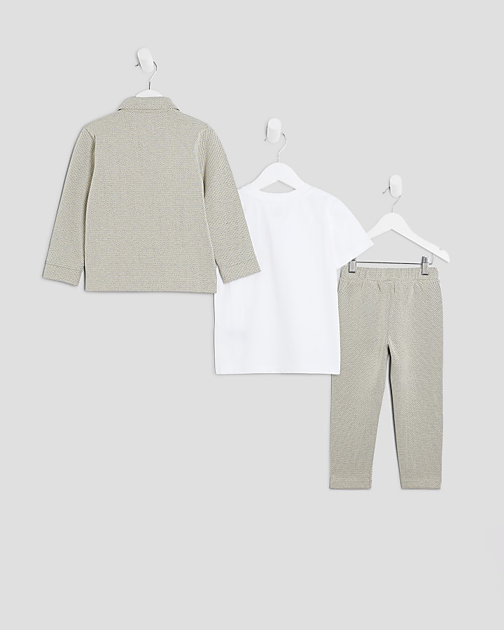 Mini Boys Beige Textured 3 Piece Set
