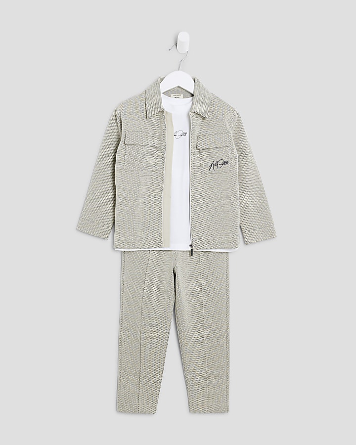 Mini Boys Beige Textured 3 Piece Set