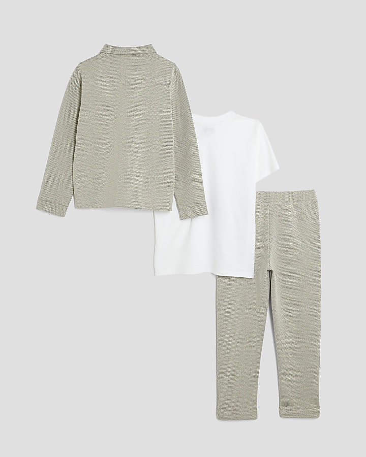 Boys Stone Textured Jacket 3 Piece Set