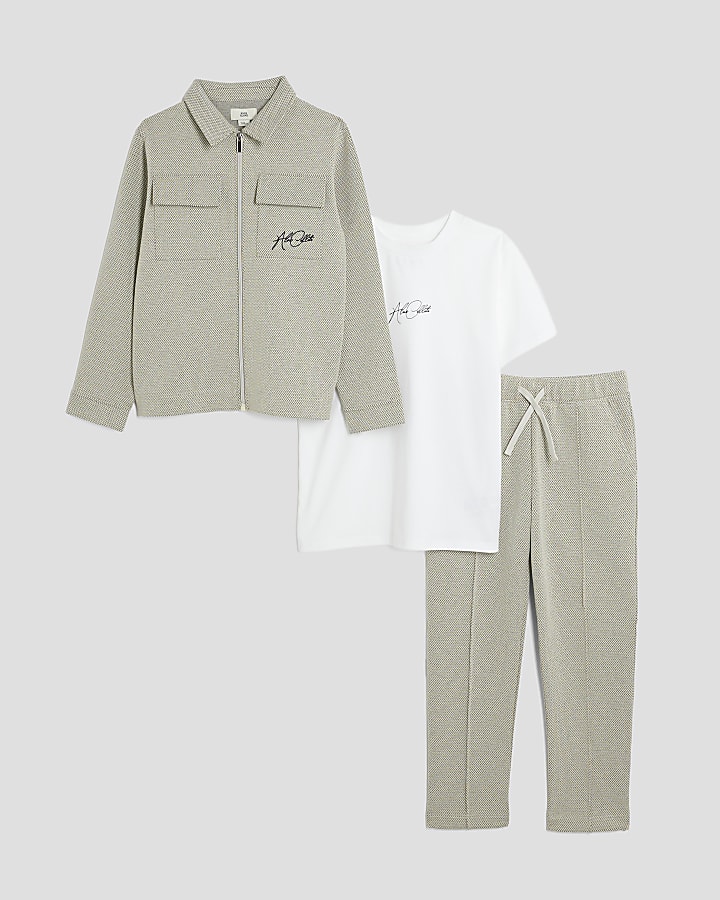 Boys Stone Textured Jacket 3 Piece Set