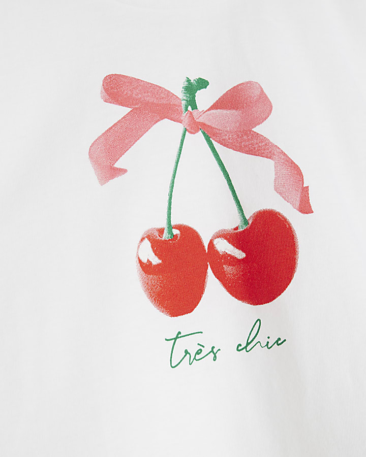 Mini Girls White Cherry Peplum T-Shirt Set