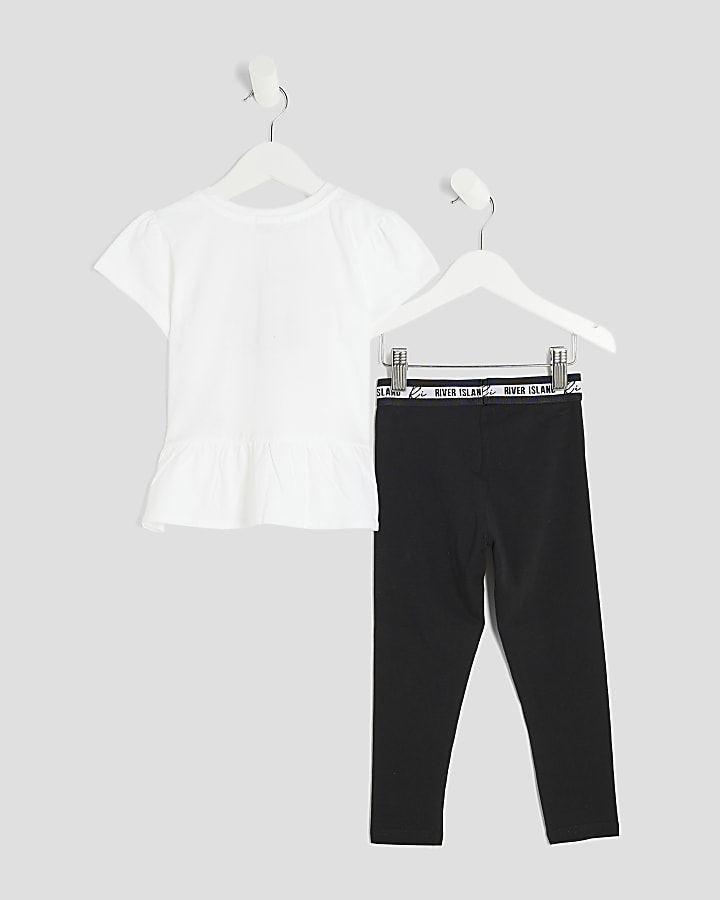 Mini Girls White Cherry Peplum T-Shirt Set