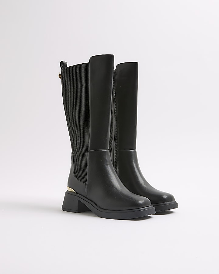 Girls Black Knee High Boots