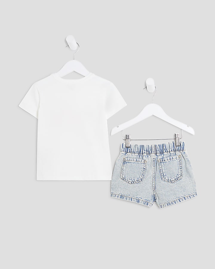 Mini Girls White Denim Skort Set