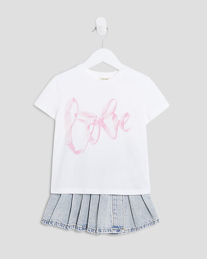 Mini Girls White Denim Skort Set