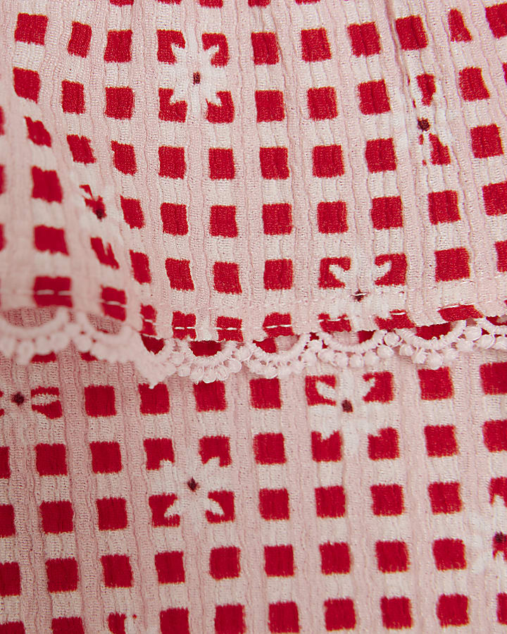 Mini Girls Red Gingham Bardot Skort Set