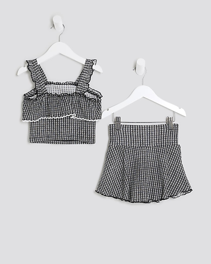 Mini Girls Black Gingham Bardot Skort Set