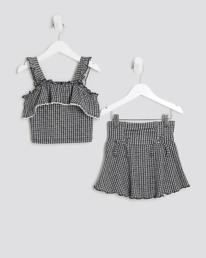 Mini Girls Black Gingham Bardot Skort Set