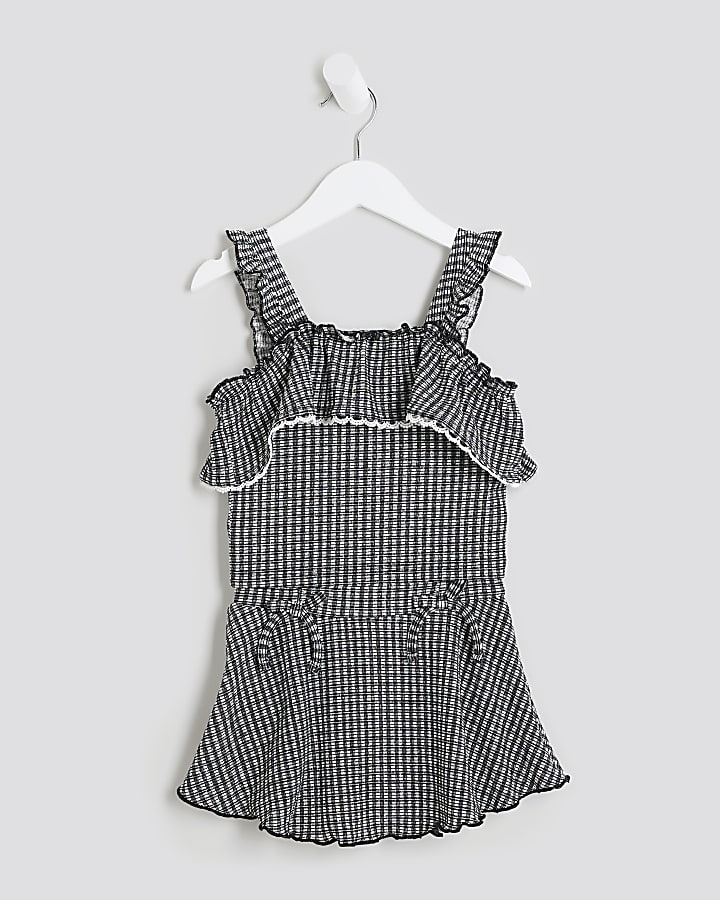 Mini Girls Black Gingham Bardot Skort Set
