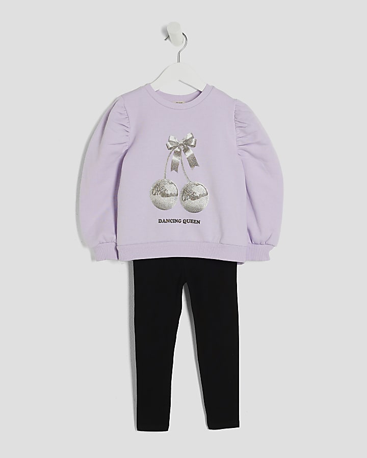 Mini Girls Purple Disco Cherry Sweat Set