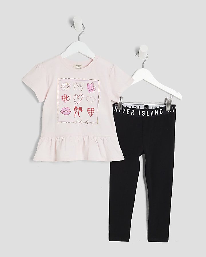 Mini Girls Pink Peplum Crown Box T-Shirt Set