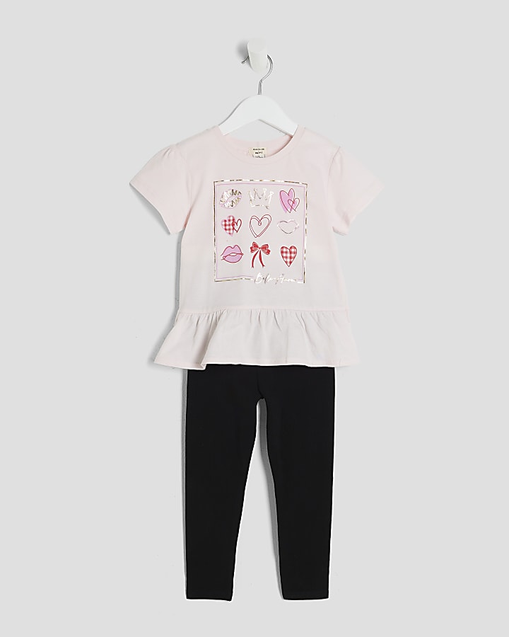 Mini Girls Pink Peplum Crown Box T-Shirt Set