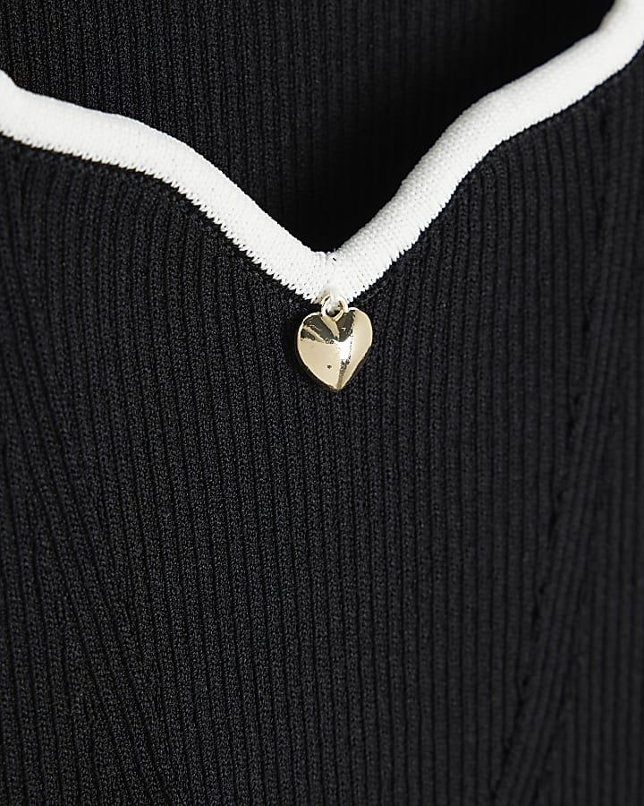Mini Girls Black Sweetheart Tipped Top