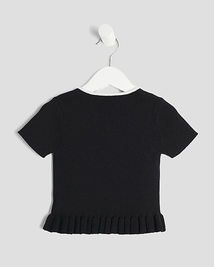 Mini Girls Black Sweetheart Tipped Top