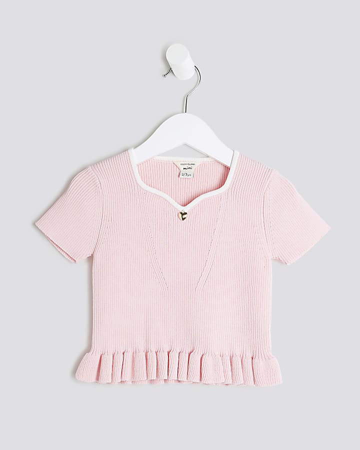 Mini Girls Pink Sweetheart Tipped Top
