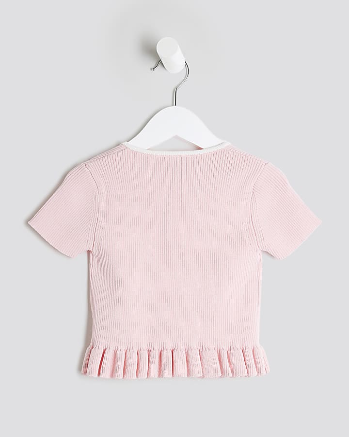 Mini Girls Pink Sweetheart Tipped Top