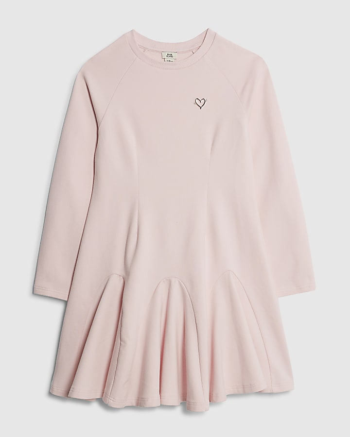 Girls Pink Waisted Godet Sweatshirt Dress