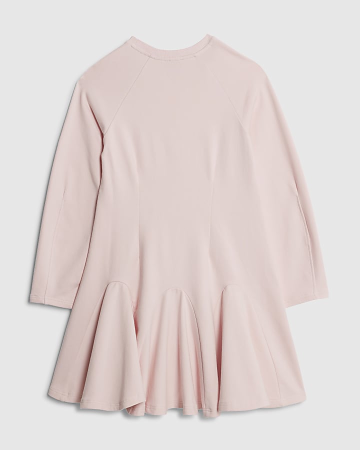Girls Pink Waisted Godet Sweatshirt Dress